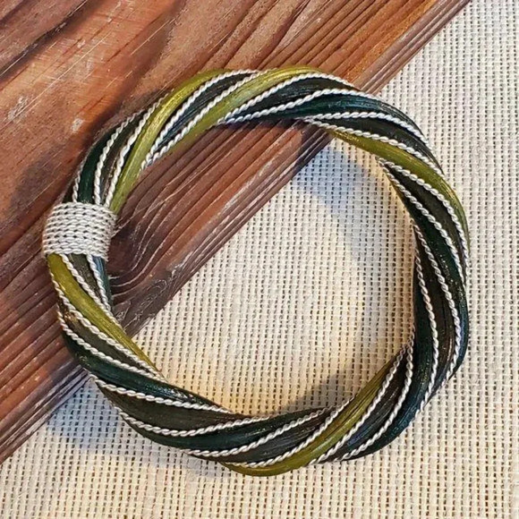 Twisted Rattan Bangle Bracelet Green Brown Black - Picture 4 of 7